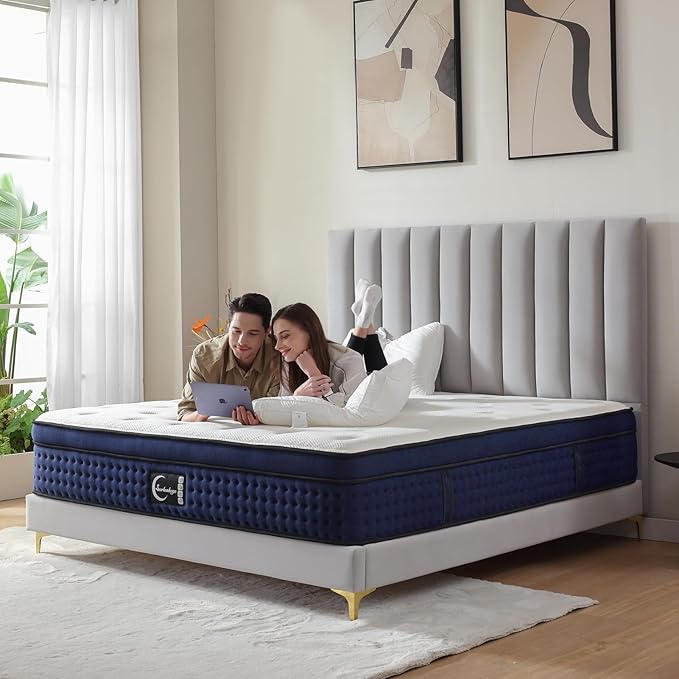 14 Inch King Mattress - Euro Top Memory Foam Hybrid Mattress with Pocket Spring for Motion Isolating