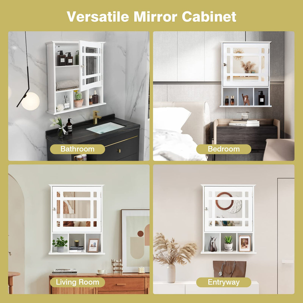 Bathroom Medicine Cabinet with Mirror, Wall Mounted Hanging Storage Organizer with Adjustable Shelf