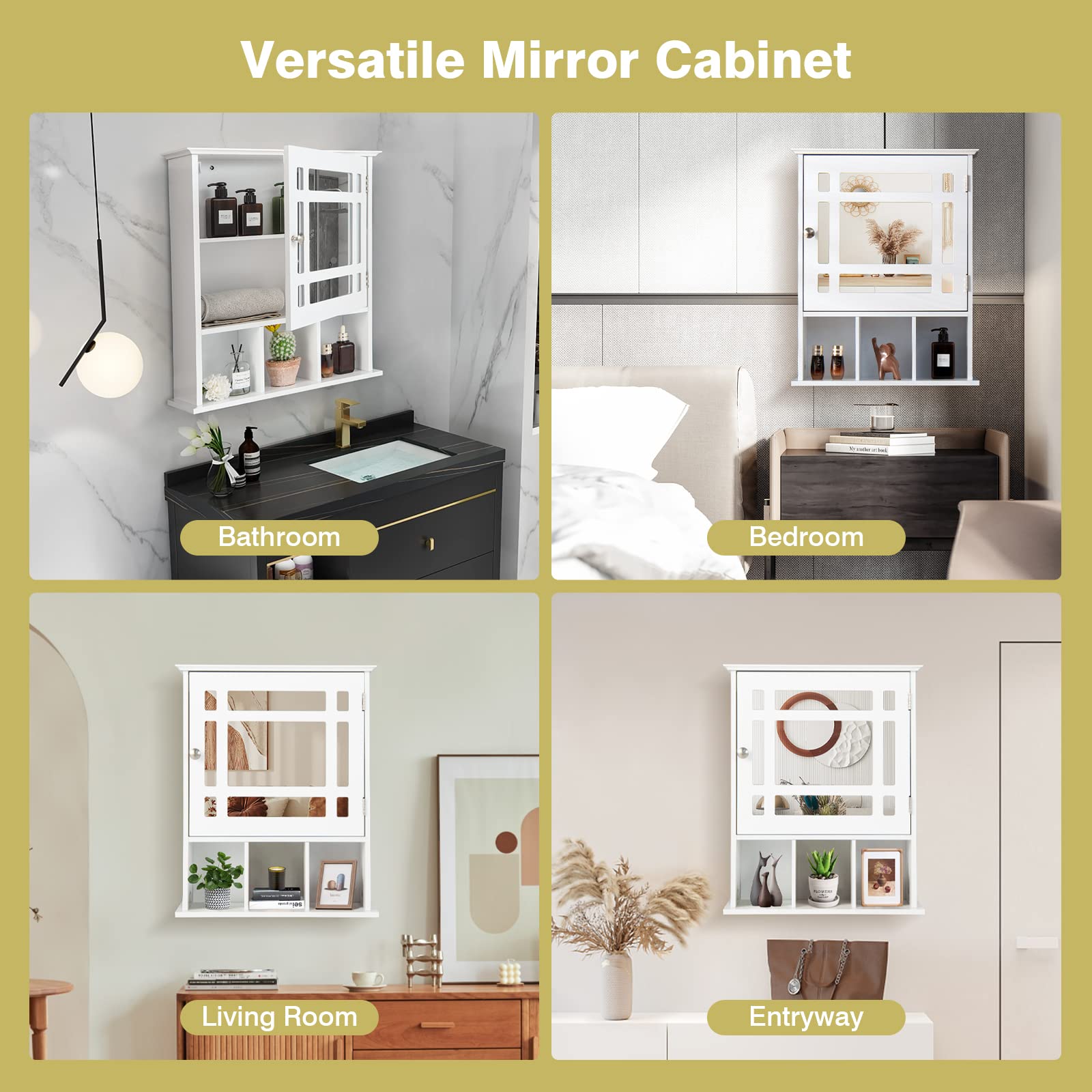 Bathroom Medicine Cabinet with Mirror, Wall Mounted Hanging Storage Organizer with Adjustable Shelf