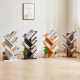 YMYNY 4 Tiers Tree Bookshelf,Rustic Brown+White,HBC014H+HBC014W