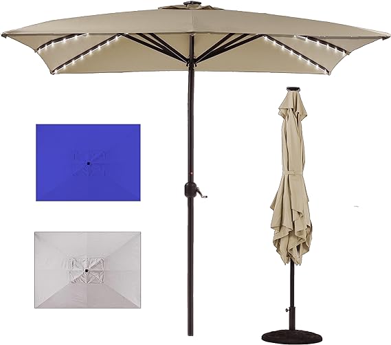 Rectangular Patio Umbrella 10 ft Heavy Duty Outdoor Rectangle Patio Table With Solar Lights,