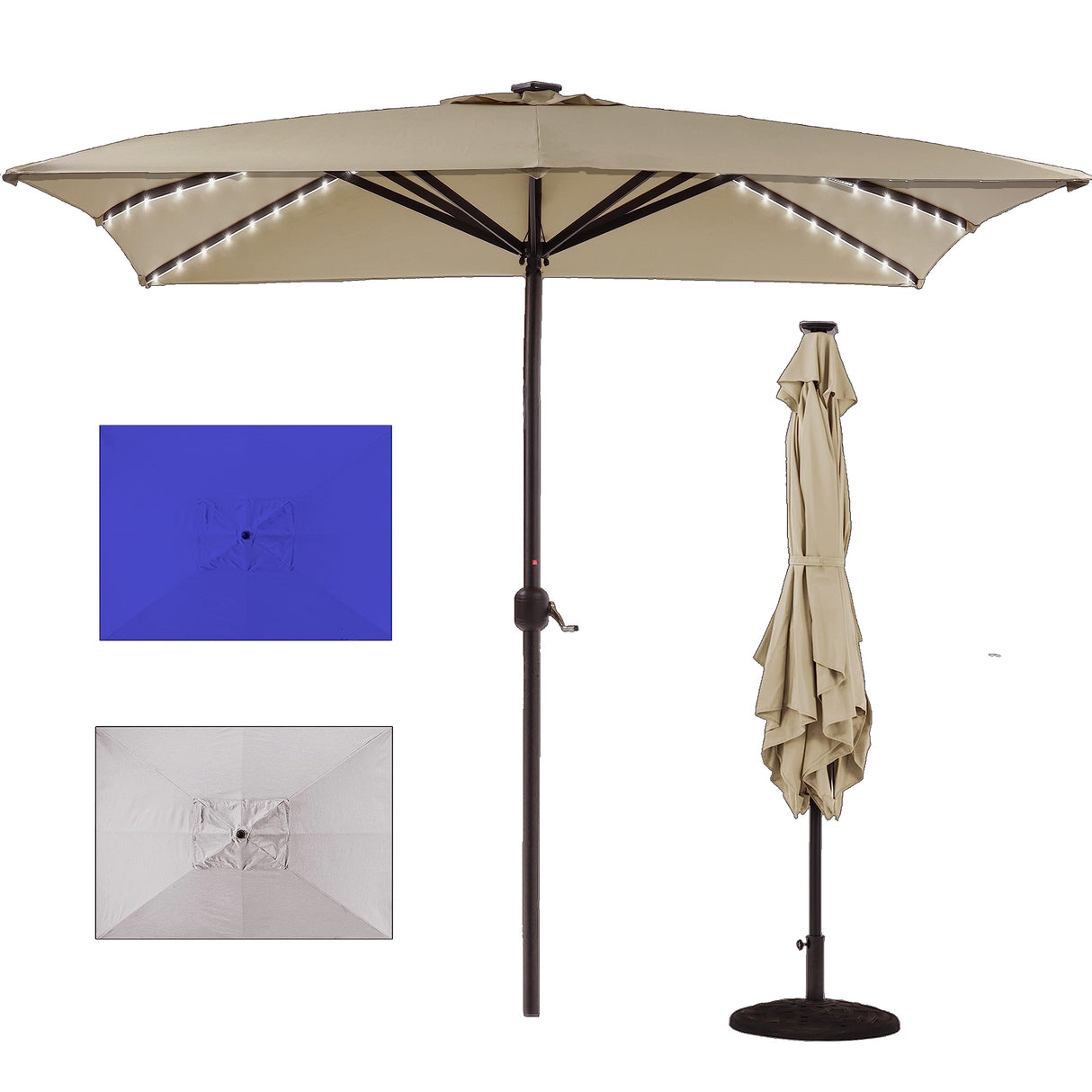 Rectangular Patio Umbrella 10 ft Heavy Duty Outdoor Rectangle Patio Table With Solar Lights,