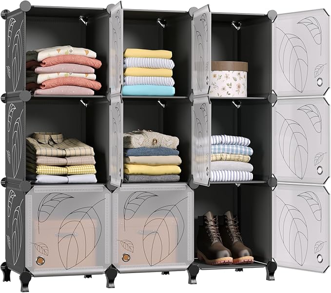 Closet Organizer, 9 Cube Storage Organizer with Doors, Portable Closet Storage Shelves,
