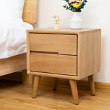 Nightstand, Solid Wood Small End Table w/2 Drawers, Modern Bedside Tables, Mid Century