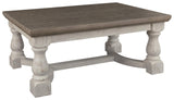 Havalance Farmhouse Rectangular Coffee Table, Gray & White with Weathered Finish