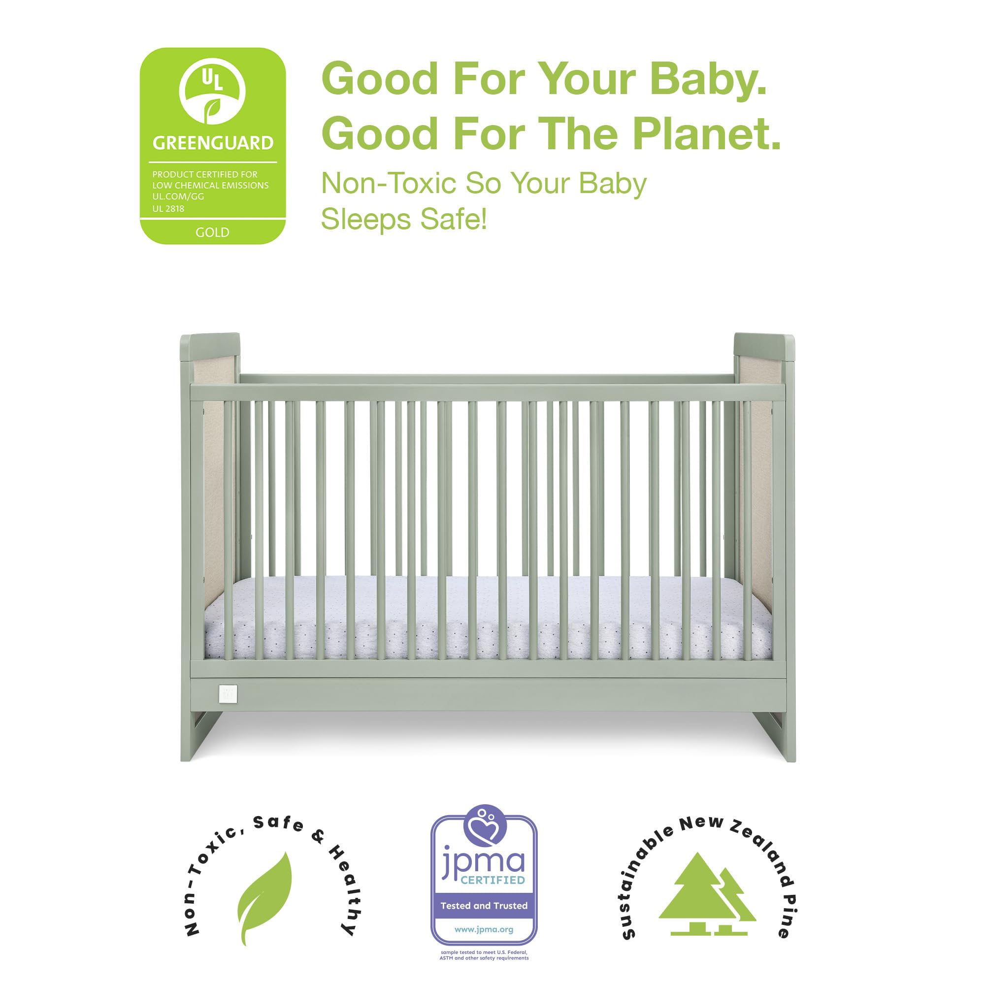 babyGap Liam 4-in-1 Convertible Crib - Greenguard Gold Certified, Sage Green/Natural