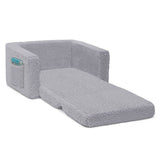 Cozee Flip-Out Sherpa 2-in-1 Convertible Chair to Lounger for Kids, Grey