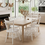 White Windsor Dining Chairs Set of 6 - Solid Wood Spindle Back