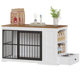 47.2" Dog Crate Furniture with Storage Shelf and Feeding Bowls