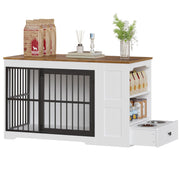 47.2" Dog Crate Furniture with Storage Shelf and Feeding Bowls