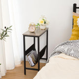 Narrow End Table, Side Table for Small Spaces, Slim Nightstand with Magazine Holder