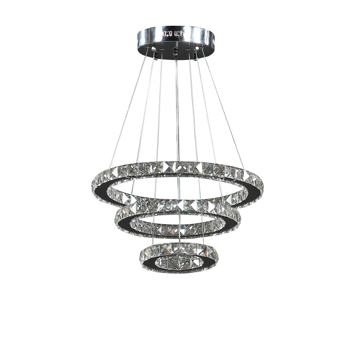 12-47 Inch Ringed Adjustable Chandelier, 3 Circles Design, Chrome Silver