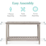 48in 2-Shelf Eucalyptus Wooden Console Table Indoor Outdoor Multifunctional Buffet Bar