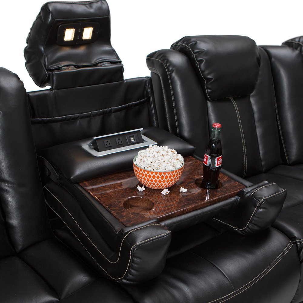 Home Theater Seating - Living Room - Leather Gel - Power Recline - Power Headrests