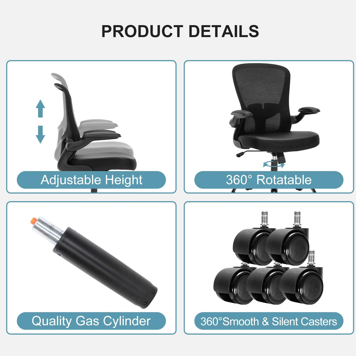 Office Chair, Ergonomic Desk Chair with Flip-up Armrests, PU Leather Computer Chair