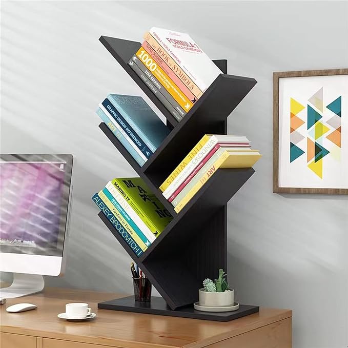 Tree Bookshelf, 3-Tier Book Storage Organizer Shelves Floor Standing Bookcase
