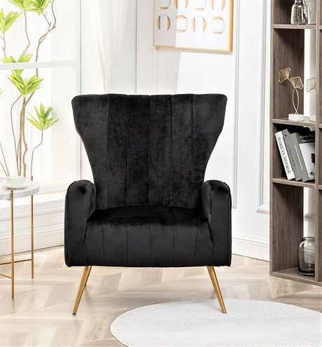 Armchair Modern Velvet Accent Chair, Channel Tufted Bedroom, Office or Living Room