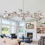 Chandelier Chrome 18-Light Crystal Pendant 43" LED Ceiling Light Pendant, Cut Crystal