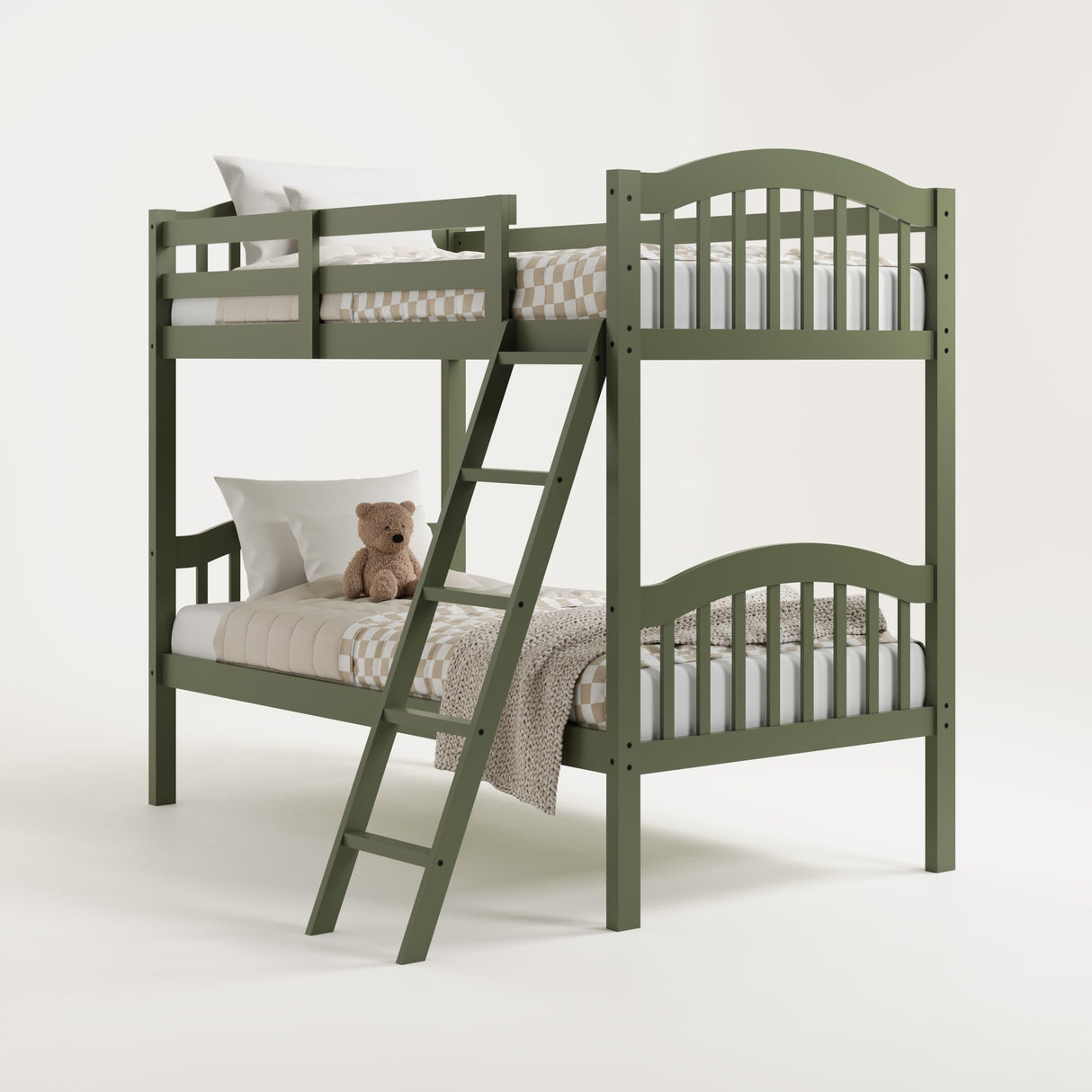 Twin-Over-Twin Bunk Bed (Olive) - GREENGUARD Gold Certified, Converts to 2 Individual