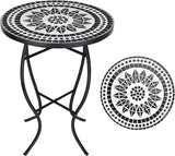 Mosaic Outdoor Side Table, Round Rustproof Patio Tables with 14" Ceramic Tile Top