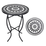 VCUTEKA Mosaic Outdoor Side Table, 14" Round Small Patio Accent Table Indoor End Table for Yard, Garden, Living Room, Bistro Balcony or Lawn Black - Bircata