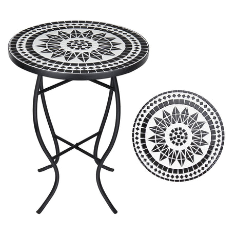 VCUTEKA Mosaic Outdoor Side Table, 14" Round Small Patio Accent Table Indoor End Table for Yard, Garden, Living Room, Bistro Balcony or Lawn Black - Bircata
