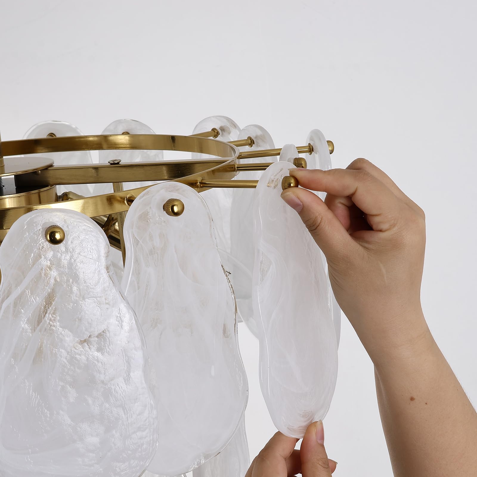 Modern Gold Chandeliers, 17.7" Luxury Cloud Glass Light Fixture