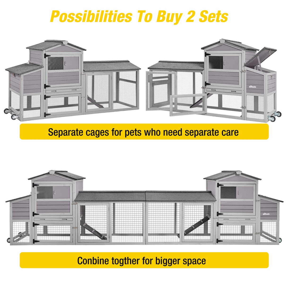 Movable Chicken Coop with Wheel and Run, Large Backyard Hen House with Nesting Box 80.6"