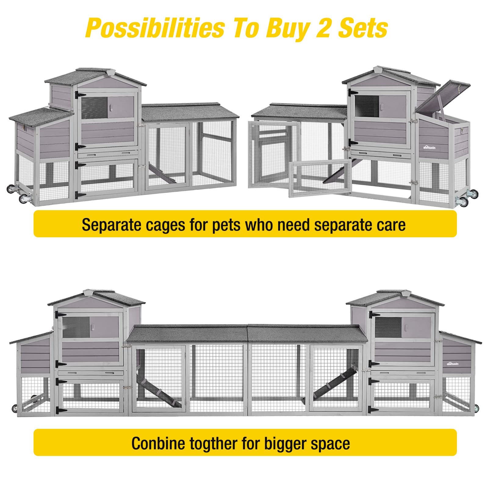 Movable Chicken Coop with Wheel and Run, Large Backyard Hen House with Nesting Box 80.6"