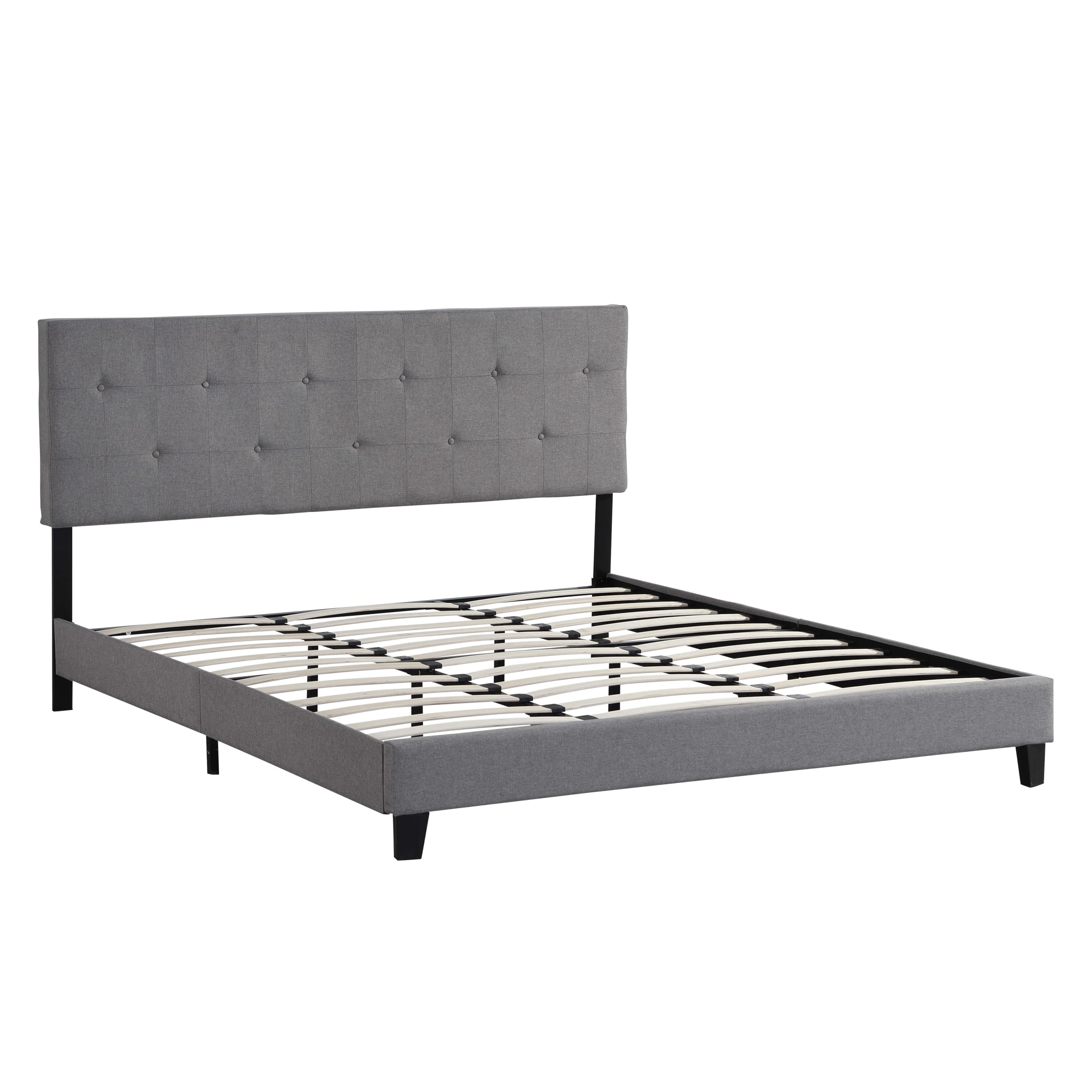 Extra Large Fabric Platform Bed Frame with Button Tufted Linen Headboard