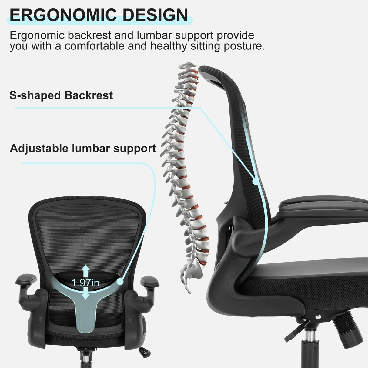 Office Chair, Ergonomic Desk Chair with Flip-up Armrests, PU Leather Computer Chair