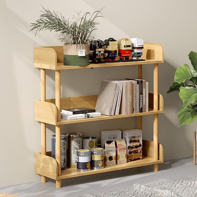 Wooden Open Bookshelf, Modern Display Shelf with Standing Storage Rack, Multifunctional Bookcase for Home and Office, Living Room, Bedroom, Library (Oak, 5-Tier)