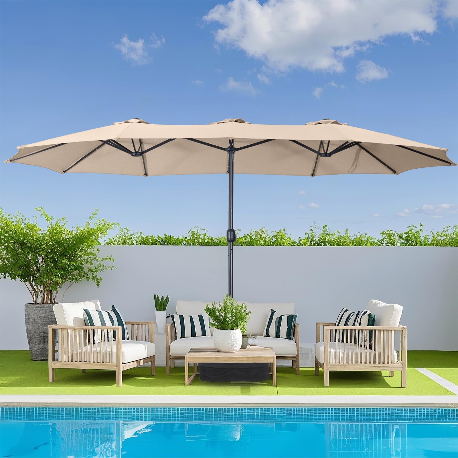 15ft Patio Umbrella with Base Included, Double Sided Outdoor Large Rectangular