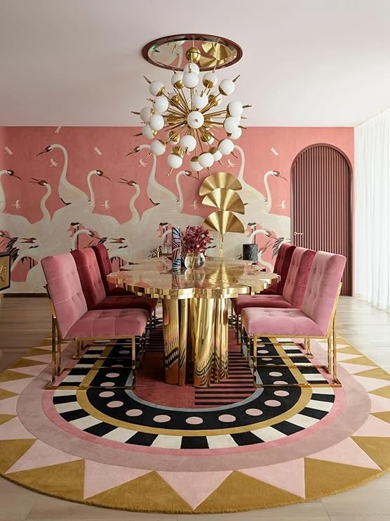 Geometric Area Rug 10' x 14' - Handmade Wool Pink & Red