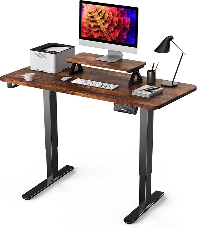 Memory Electric Height Adjustable Desk, Sit Stand Up Computer Workstation, 55 x 24 Inch Monitor Stand Study Table for Home Office, Rustic