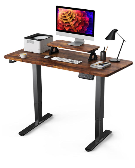 Memory Electric Height Adjustable Desk, Sit Stand Up Computer Workstation, 55 x 24 Inch Monitor Stand Study Table for Home Office, Rustic