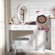 Oval Makeup Vanity Desk with Mirror and Lights, Vanity Mirror with Lights Desk and Chair