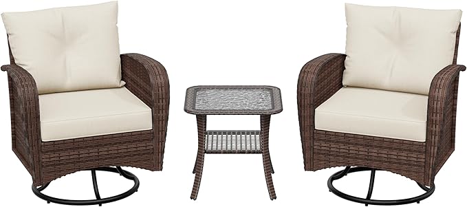 3 Pieces Conversation Furniture Set of Patio Swivel Rocking Chairs and End Table