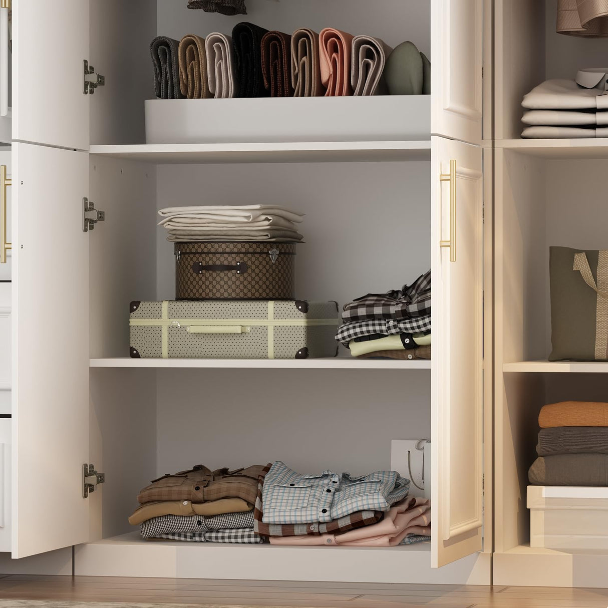 White Extra Wide Wardrobe Armoire with 8 Doors