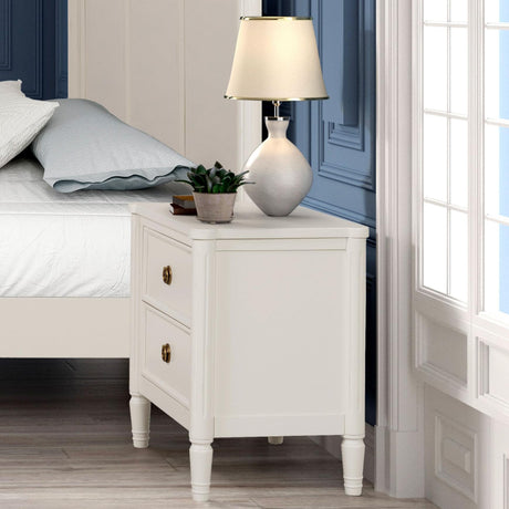 Elyria Modern French Solid Wood Nightstand with 2 Drawers and USB Ports