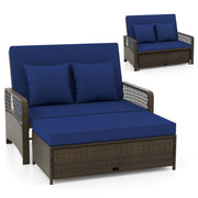 Outdoor Daybed, Wicker Loveseat Sofa Set with Storage Ottoman