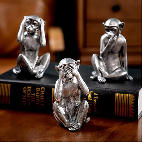 3 Wise Monkeys Statue for Home Decor Accents,Hear no Evil See no Evil Speak no Evil Figurine