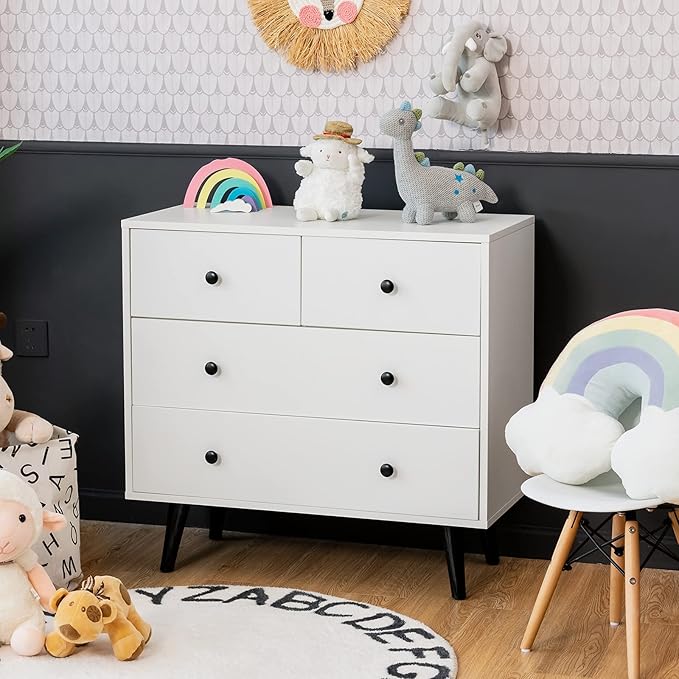 4-Drawer Dresser, Free-Standing Chest Wood Legs