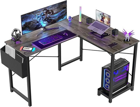 L Shaped Desk Gaming Computer 50 Inch Reversible Corner PC Work Table for Writing