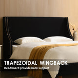 Queen Upholstered Platform Bed Frame with Wingback Headboard