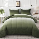 Comforter Set Queen Green 7 Pieces Gradient Olive Green Lightweight Bed in a Bag Queen Size Set