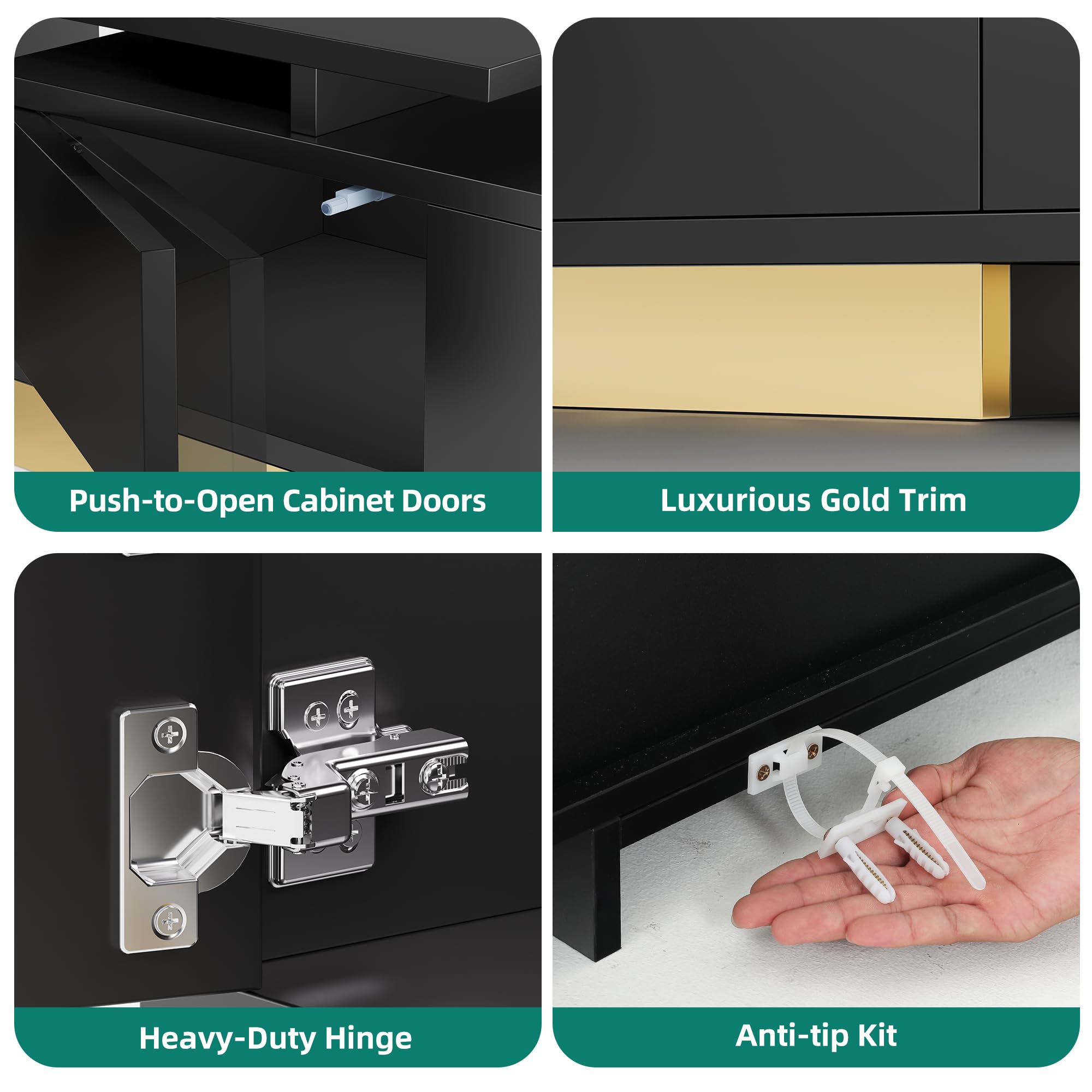 Extendable TV Stand 63-89 Inches with Storage Cabinets - Black