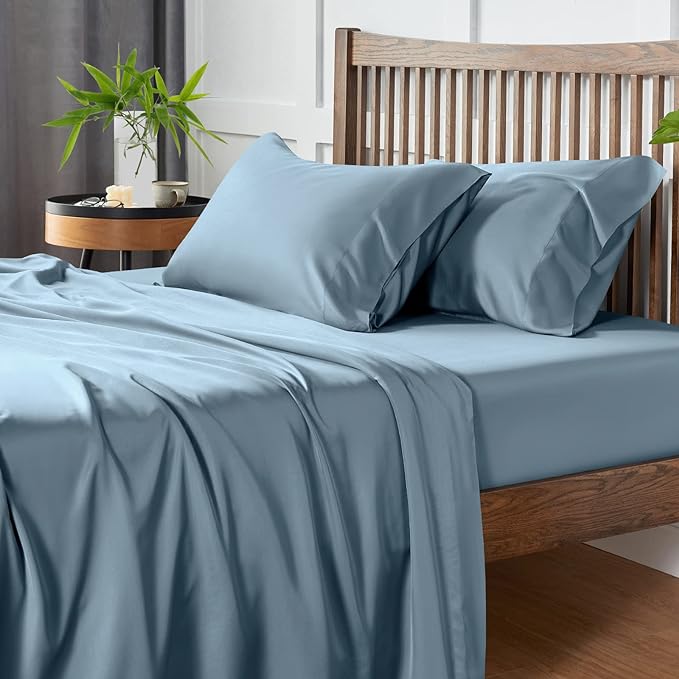 Cooling Sheets Queen Size, Rayon derived from Bamboo, Oeko-TEX Certified Luxuriously Soft & Cooling Silky Sheet Set