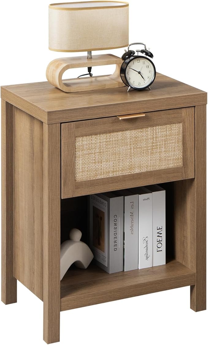 Rattan Night Stands Set of 2, Farmhouse Nightstand