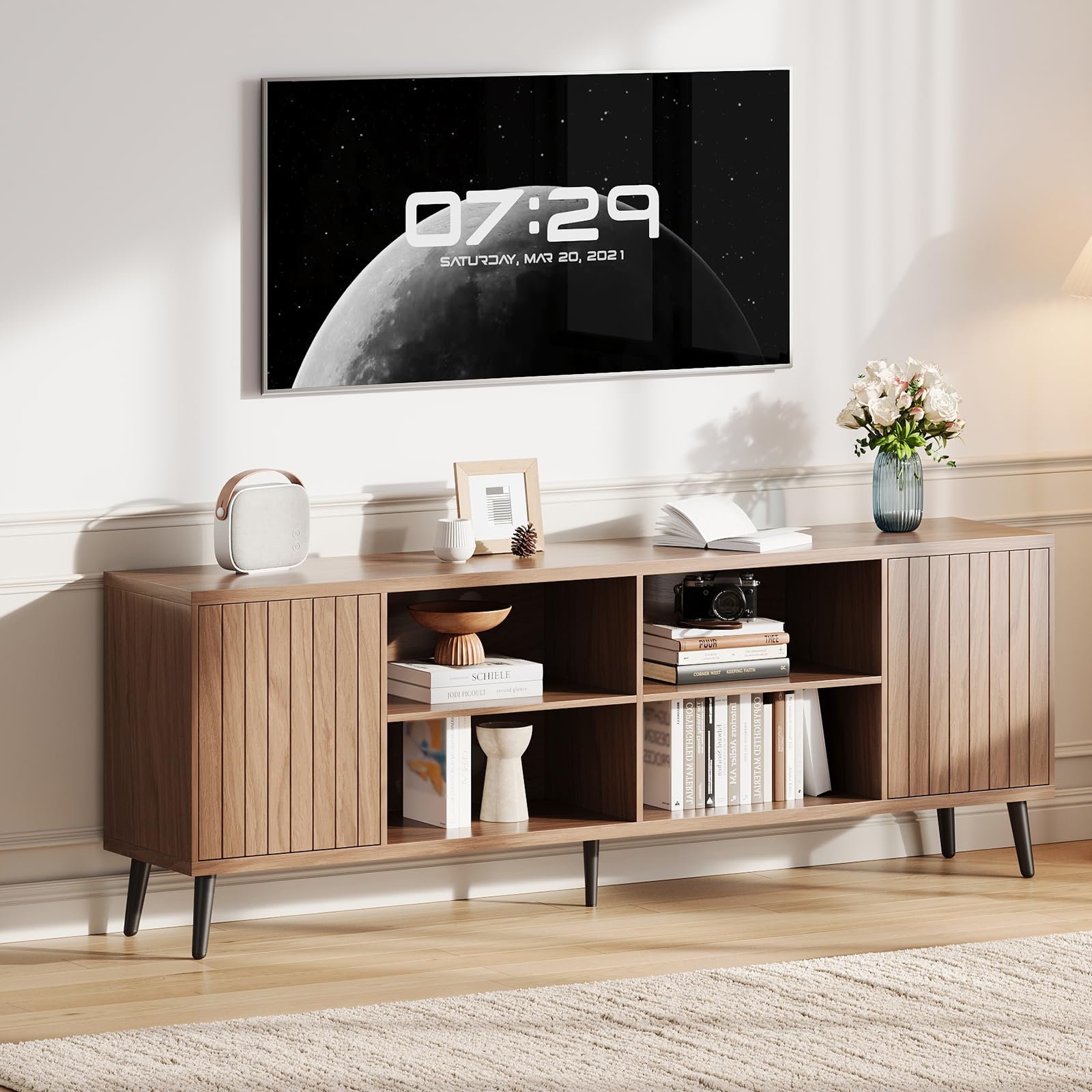 70" Fluted TV Stand with Adjustable Storage Shelves